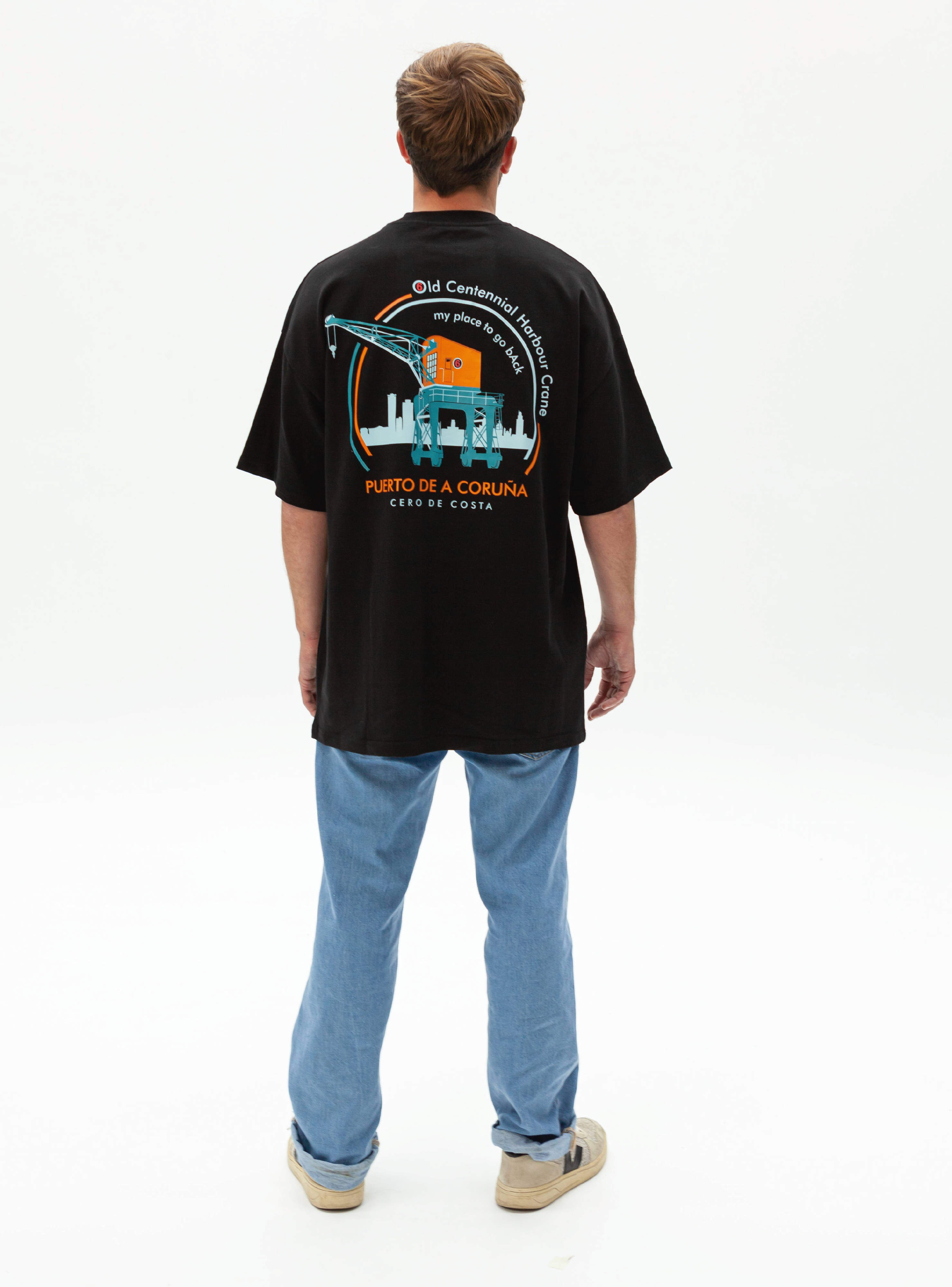 CAMISETA OVERSIZED NEGRO "PUERTO DE A CORUÑA"
